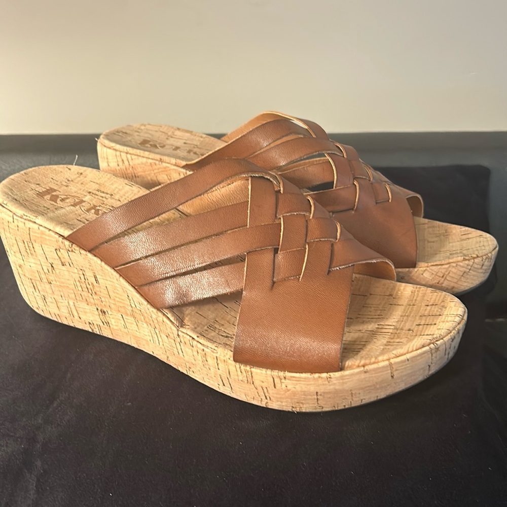 Korks Brown Strap Platform Slides Wedge Sandals W… - image 1